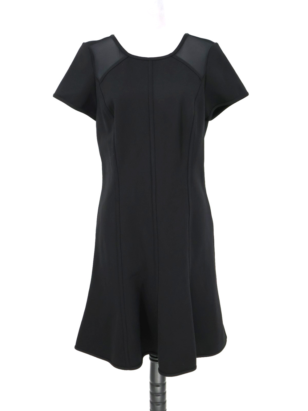 Ann Taylor Dress Womens 12 Black Stretch Knit Back Zip Mesh Shoulders New